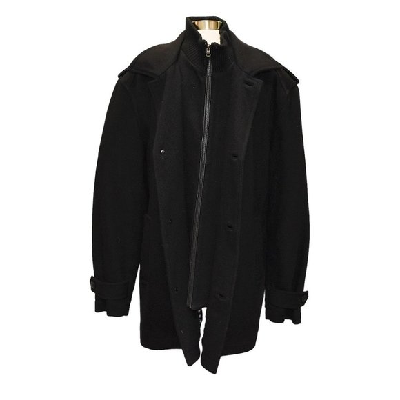 Andrew Marc New York Black Wool Blend Zip & Button Front Ribbed Knit Coat - Picture 3 of 9